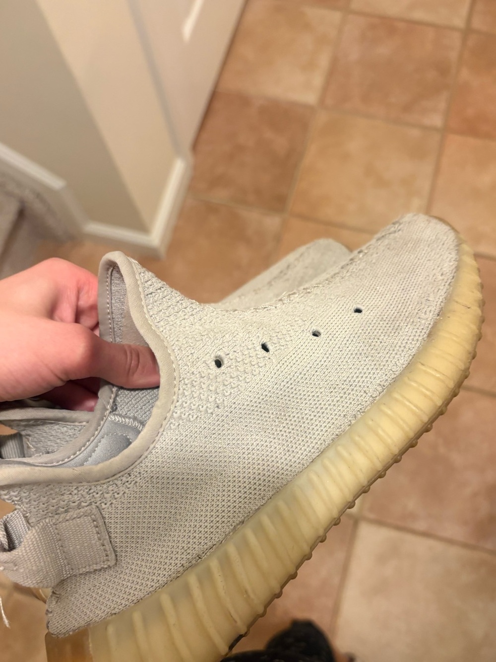 Yeezy Boost Low-Top Sneakers in Light Gray with Gum Sole